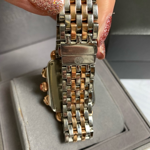 Michele Deco Rose Gold and Silver two tone Chronograph Watch - Picture 6 of 7